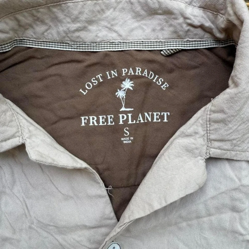 Free Planet Bowling Shirt Mens Size Small Brown Beige Colorblock‎ Short Sleeve